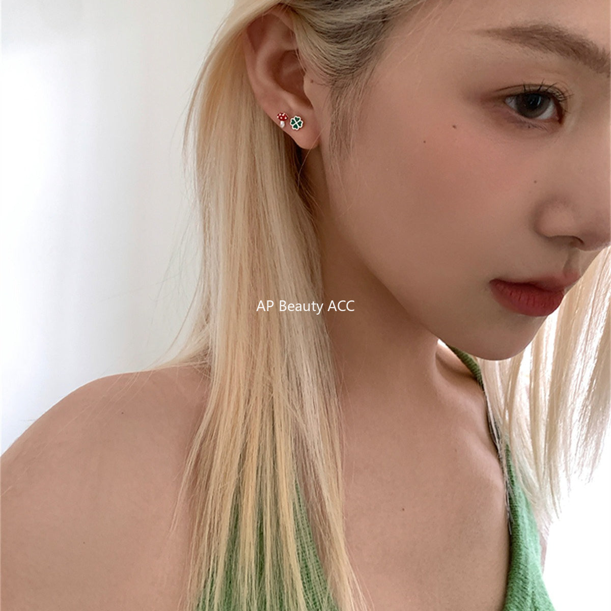 C廠-925銀針森系小清新幸運草耳釘女日常百搭可愛小蘑菇耳環精緻耳飾「EH-4232」25.10-3