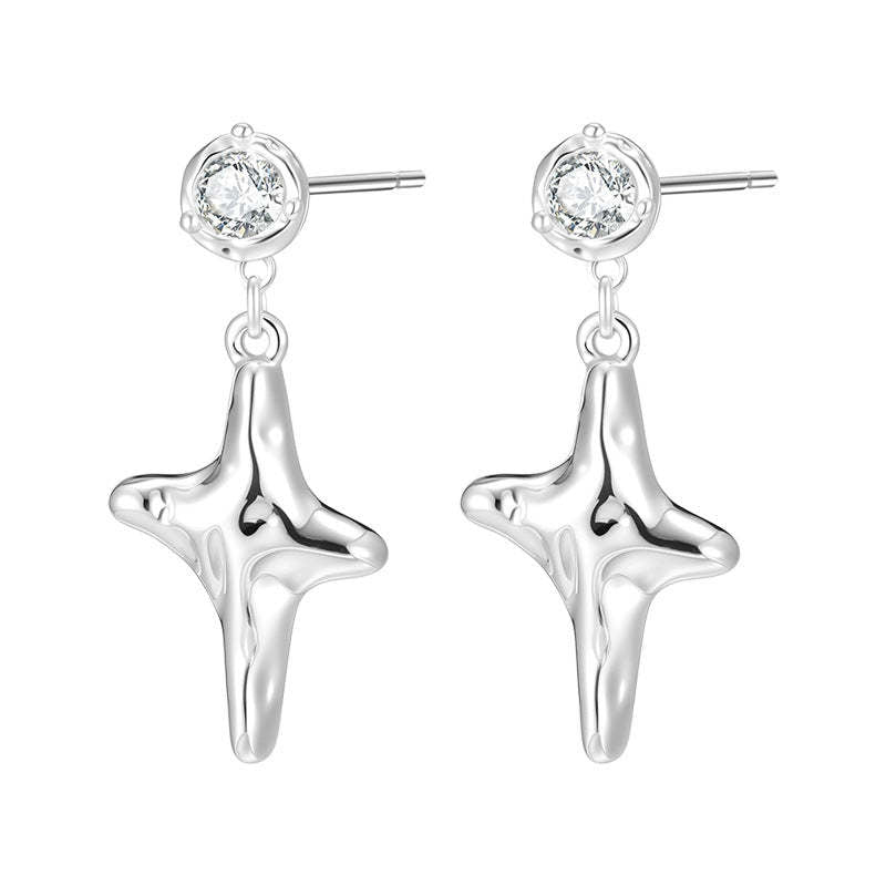 C廠-精緻時尚四芒星耳釘女高級感冷淡風鋯石耳環簡約小眾秋冬百搭耳飾「EH-4353」25.11-4