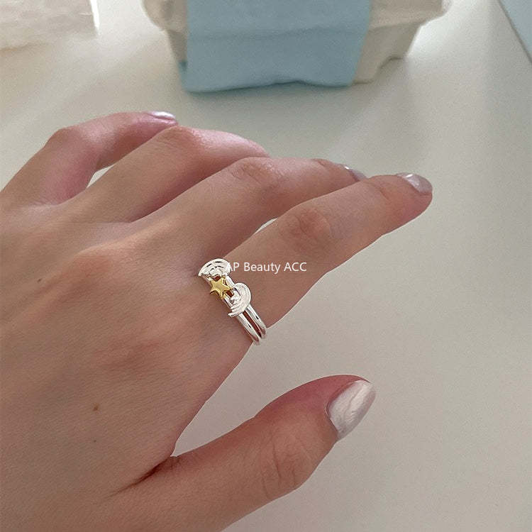 C廠-超仙百搭天使之翼疊戴戒指女簡約精緻高級感星星純銀食指戒新指環「JZ-0717」25.10-5