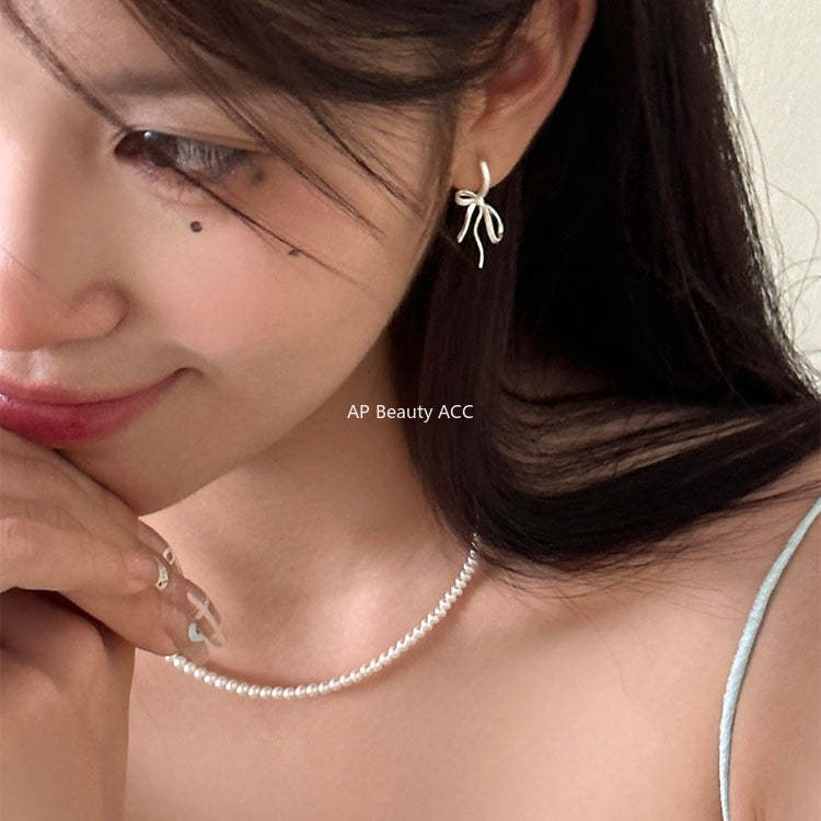 C廠-絲帶蝴蝶結耳釘女小眾設計感高級耳環耳圈拉絲絕美特純銀針耳飾「EH-3250.SJ」25.12-2