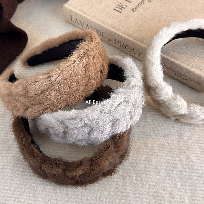 E廠-秋冬日常百搭通勤新款純色毛絨髮箍時尚洋氣百搭髮卡髮飾頭飾品女「27765」25.12-2