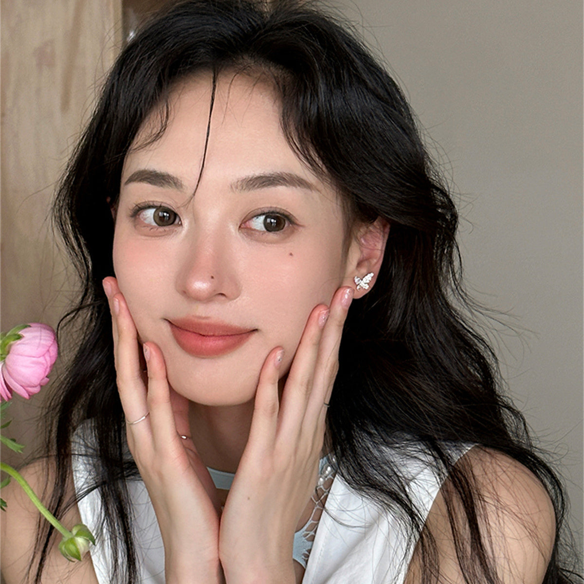 C廠-日系百搭滿鋯蝴蝶銀針耳釘女輕奢甜美ins風耳環簡約時尚夏日耳飾「EH-3716」25.06-4