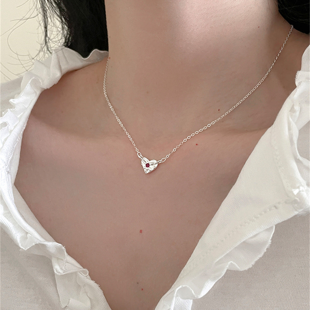 C廠-925純銀愛心鋯石項鍊女時尚簡約氣質溫柔鎖骨鏈通勤百搭高級項鍊「XL-1119」25.08-4