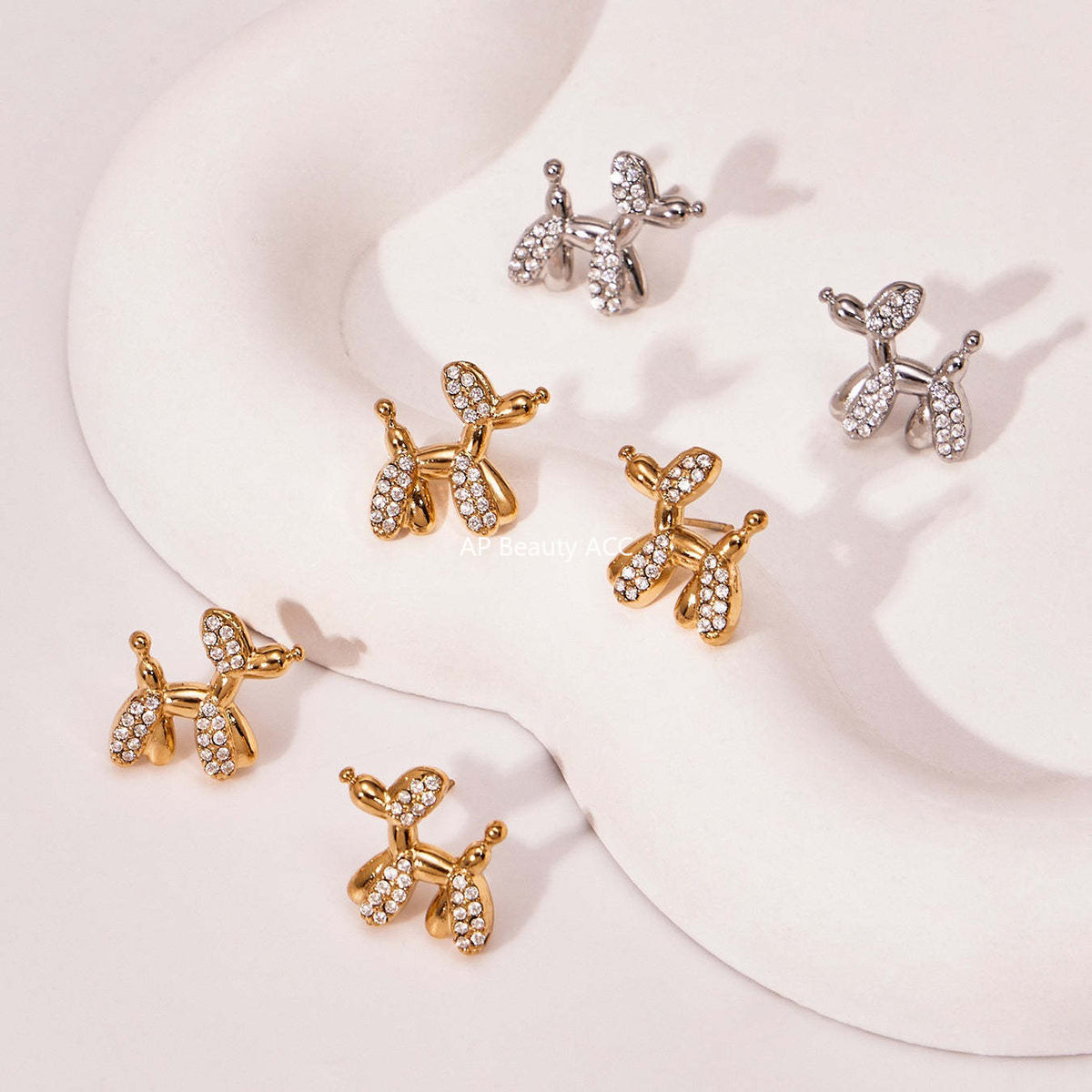 B廠-微鑲鋯石氣球狗可愛吊墜項鍊女士時尚輕奢個性鎖骨鏈不鏽鋼「TXP469」25.11-3