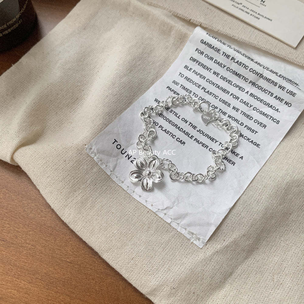 C廠-泰國清邁手工銀花朵純銀手鍊輕奢小眾S925純銀手鍊簡約百搭「1509」25.11-3