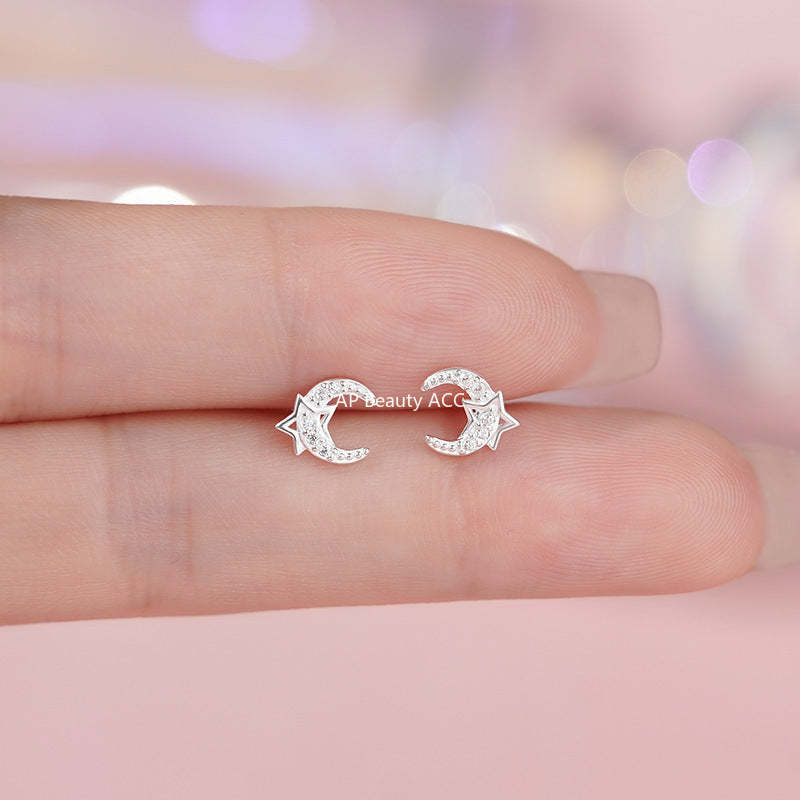 D廠-S999足銀月亮星星耳環夢幻氣質韓風精美唯美高級個性甜美耳飾批發「YC4490E_1」25.11-3