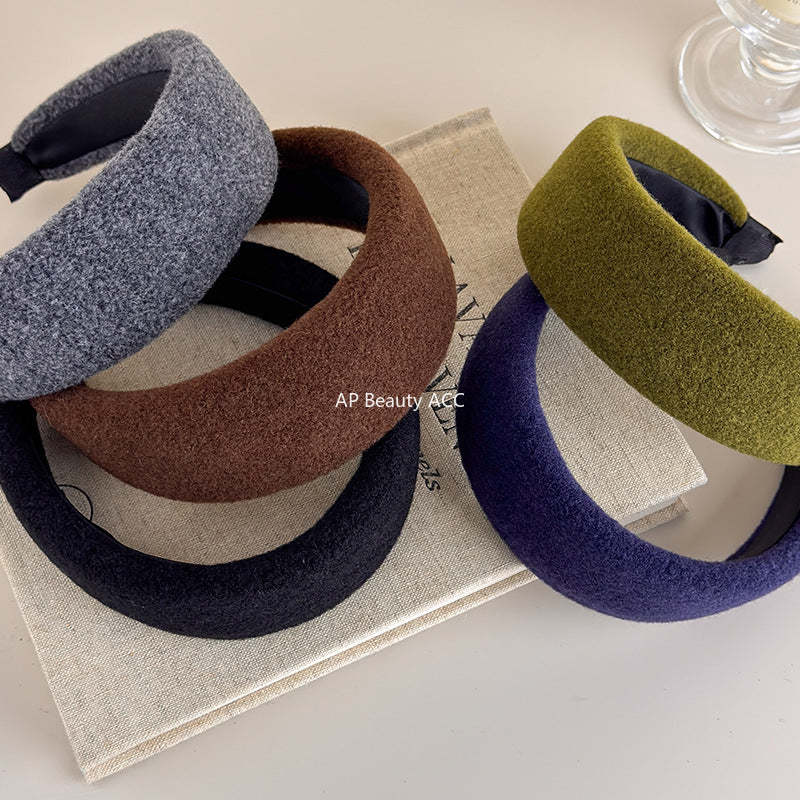 E廠-毛呢寬邊高顱頂髮箍女秋冬日常外戴洗臉壓髮頭箍韓系復古氣質髮卡「27699」25.11-3