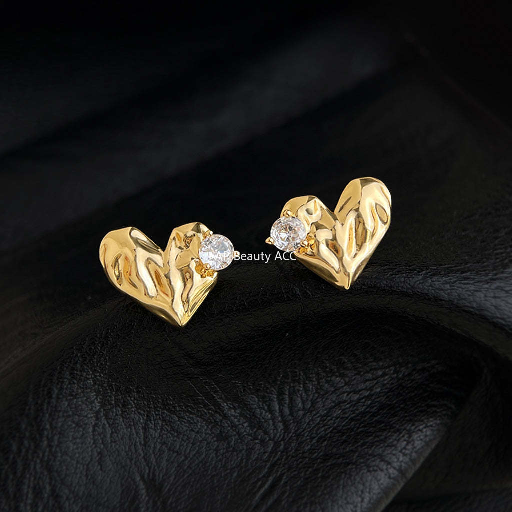 A廠-原創肌理感微鑲鋯石925銀針時尚高級感輕奢風愛心耳飾工廠 耳釘女「7152」25.11-4