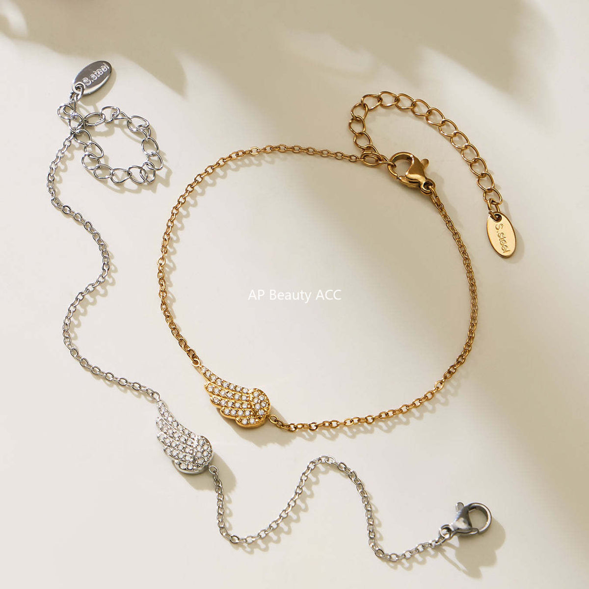 B廠-超閃5A鋯石小翅膀造型手鍊項鍊耳環戒指套裝不鏽鋼鍍18k金「TXP486」25.11-4