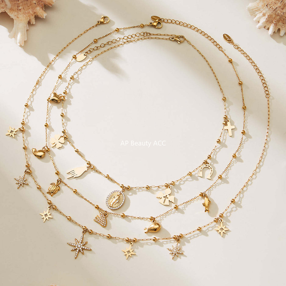 B廠-不鏽鋼DIY多配件鑲嵌鋯石吊墜十字夾珠項鍊鍍18k真金跨境時尚飾品「P732」25.11-4