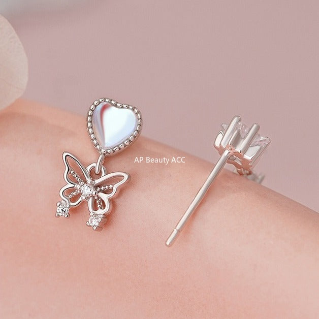 D廠-S925純銀不對稱愛心星星蝴蝶流蘇耳環女時尚個性耳骨耳環「YC5980E_1」25.11-1