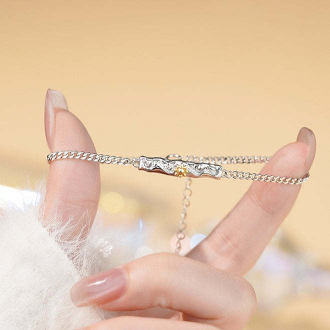 D廠-原創純銀S925熔岩月亮星星情侶手鍊溫柔百搭小眾文藝個性手飾批發「YC5153SL_1」25.11-4