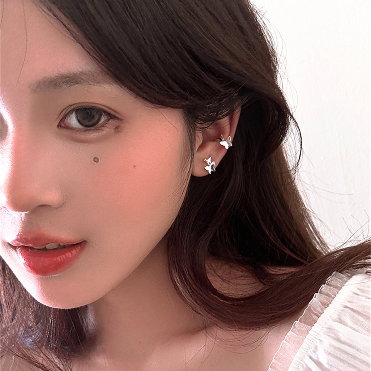 C廠-日韓小香風雙蝴蝶耳夾女超仙精緻百搭氣質耳骨夾輕奢高級感耳飾「EH-3963」25.08-5