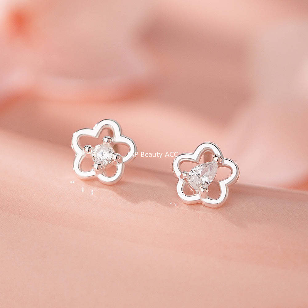 D廠-足銀S999高級感甜美花朵鋯石耳環女清新韓風氣質小眾精緻耳飾「YC2220E_2」25.11-4