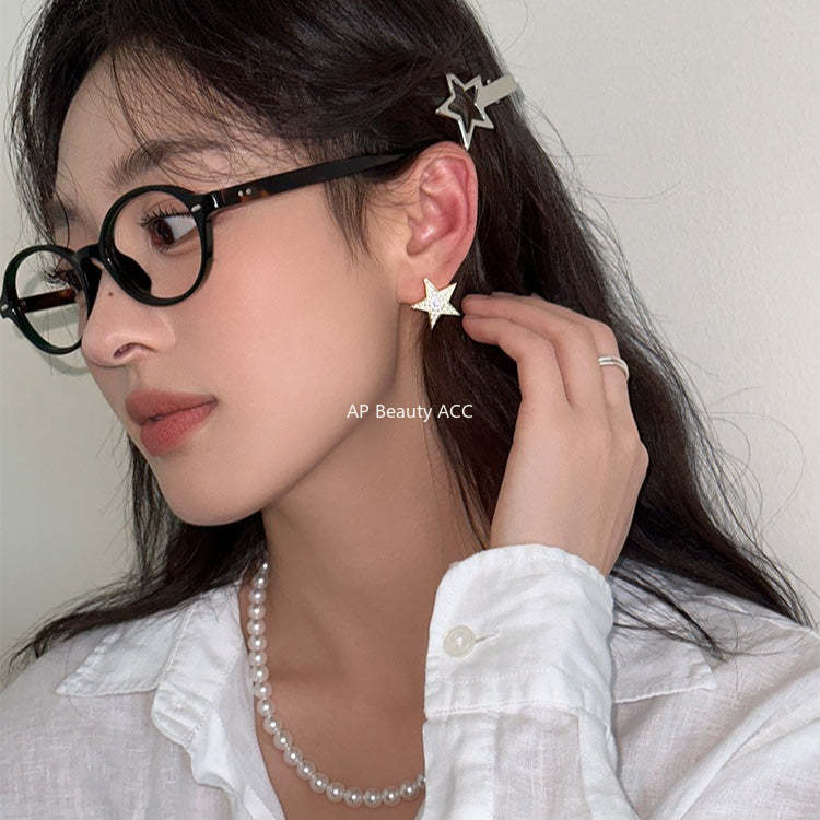 C廠-925銀針滿鑽五角星耳釘輕奢簡約百搭高級感鋯石耳環日常精緻耳飾「EH-4111」25.11-3