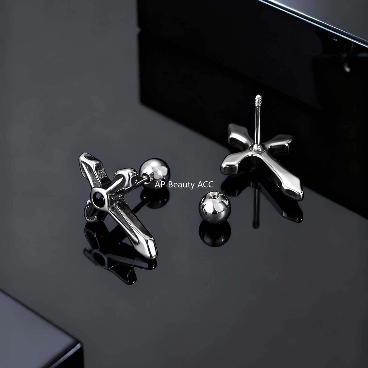 G廠-不鏽鋼復古風酷颯個性十字架耳釘年輕人日常穿搭耳環耳飾「ES-745」25.12-2