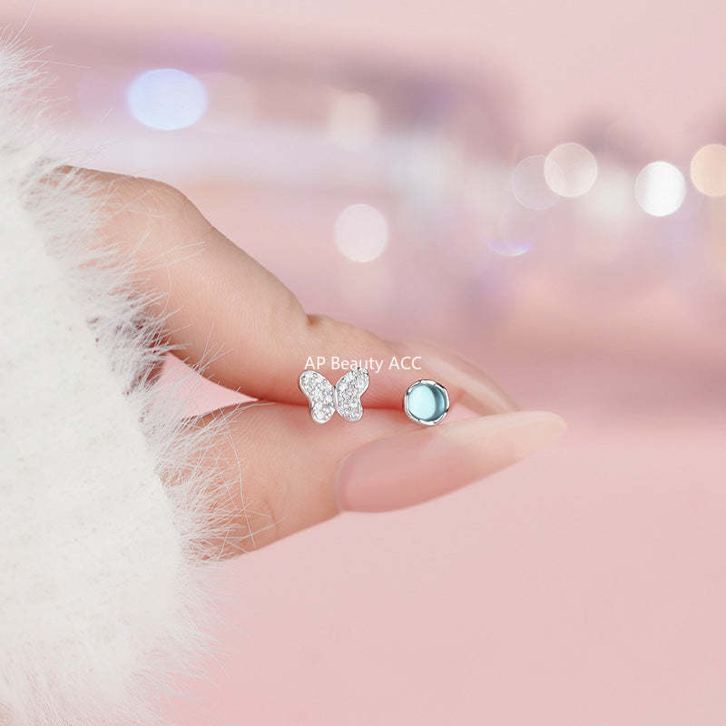 D廠-S999足銀蝴蝶不規則耳釘透藍立體質感韓風靈動溫柔輕奢小眾耳飾「YC4162E_1」25.11-3