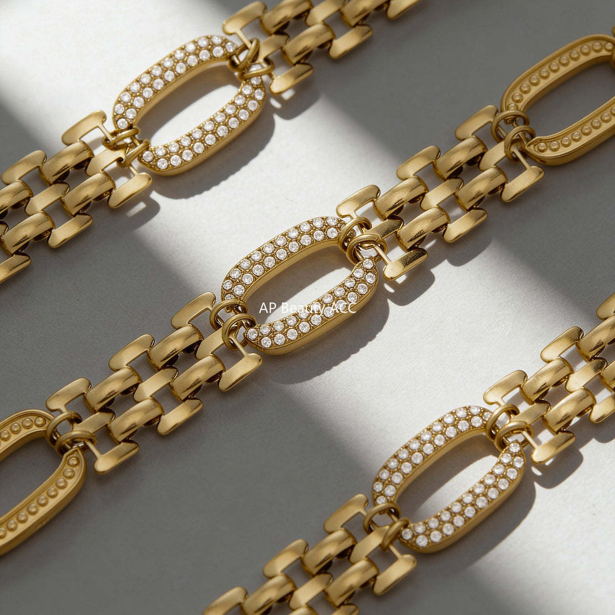 B廠-不鏽鋼超閃5A鋯石手錶鏈手鍊鍍18k真金歐美跨境簡約時尚情侶首飾「E301」25.12-3