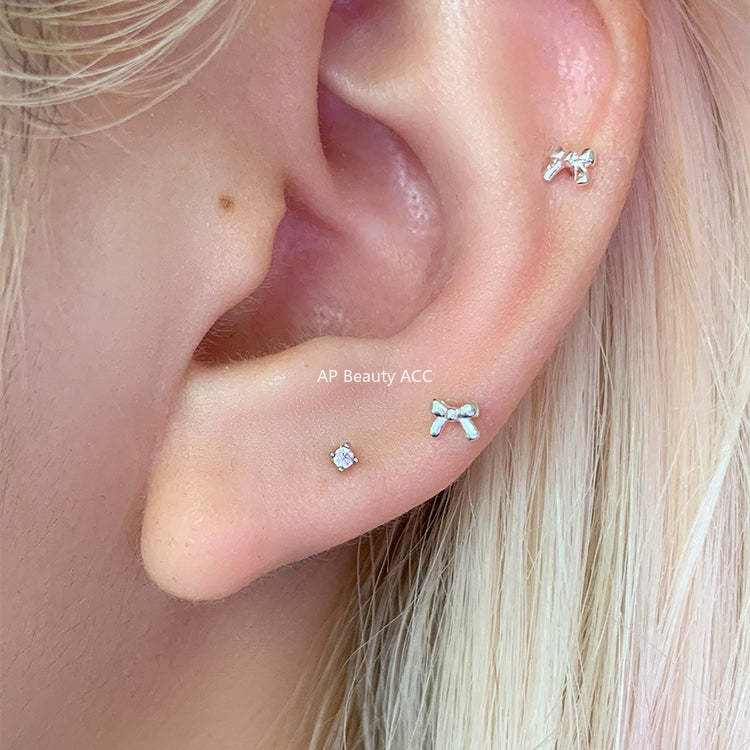 C廠-925純銀迷你蝴蝶結耳釘女甜美風精緻日常百搭耳環ins少女風耳飾「EH-4293」25.12-1