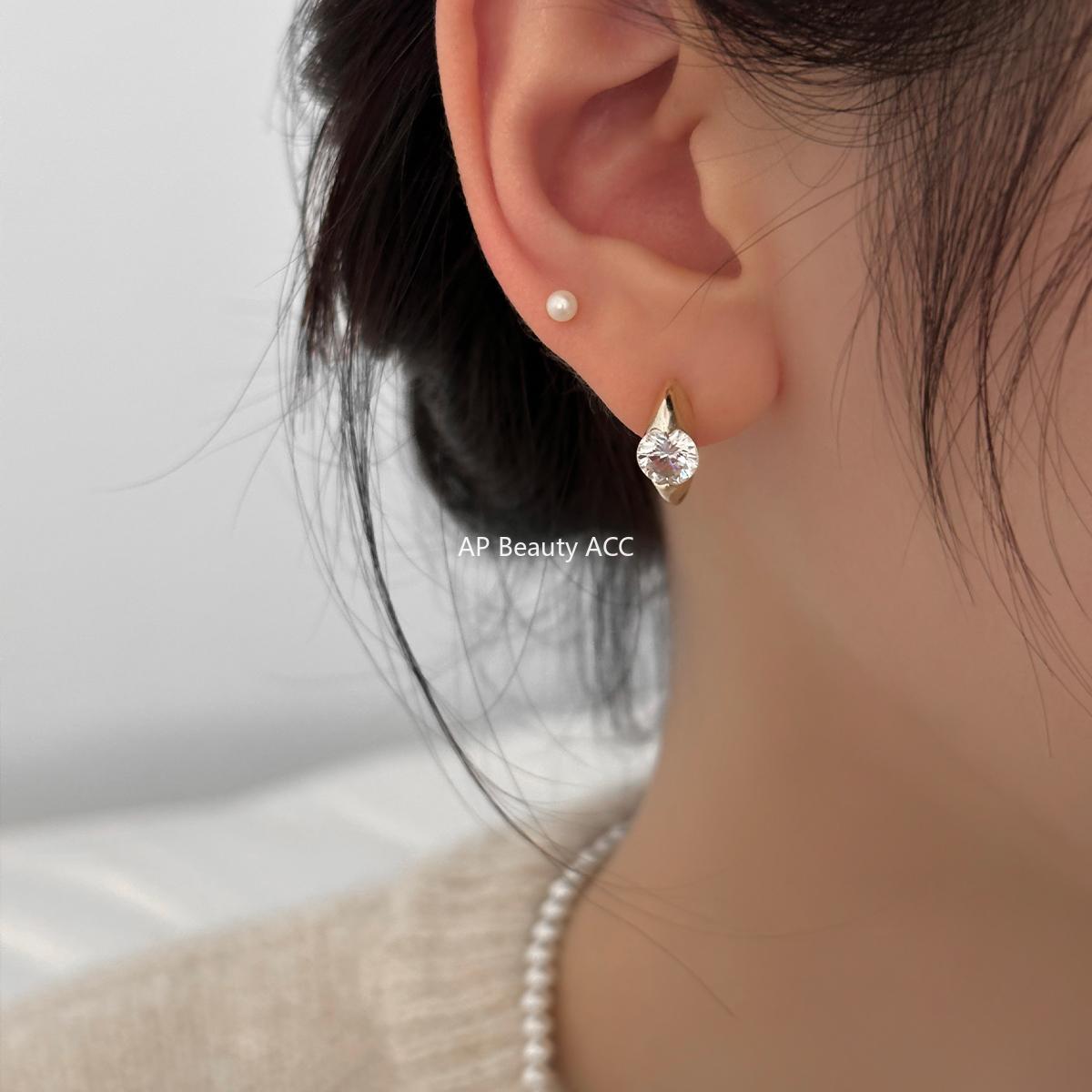 C廠-耳環新爆耳釘小眾設計鋯石耳圈銀針耳耳飾女高級感氣質耳飾「EH-2549.SJ」25.12-3
