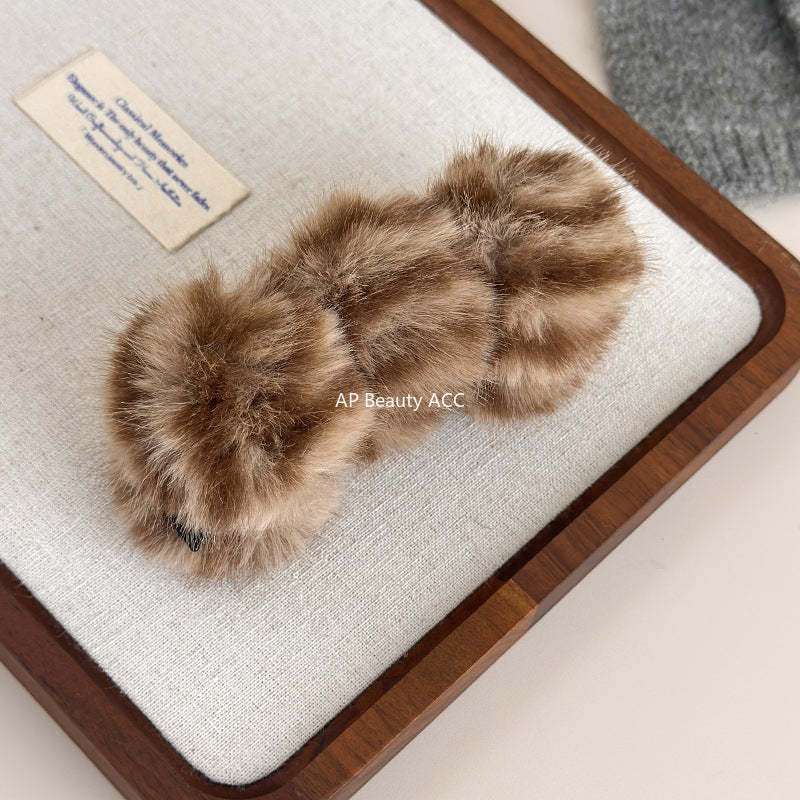 E廠-韓系虎斑豹紋毛絨香蕉夾毛絨絨竪夾高級感盤髮夾馬尾竪夾半扎髮抓「27619」25.10-5