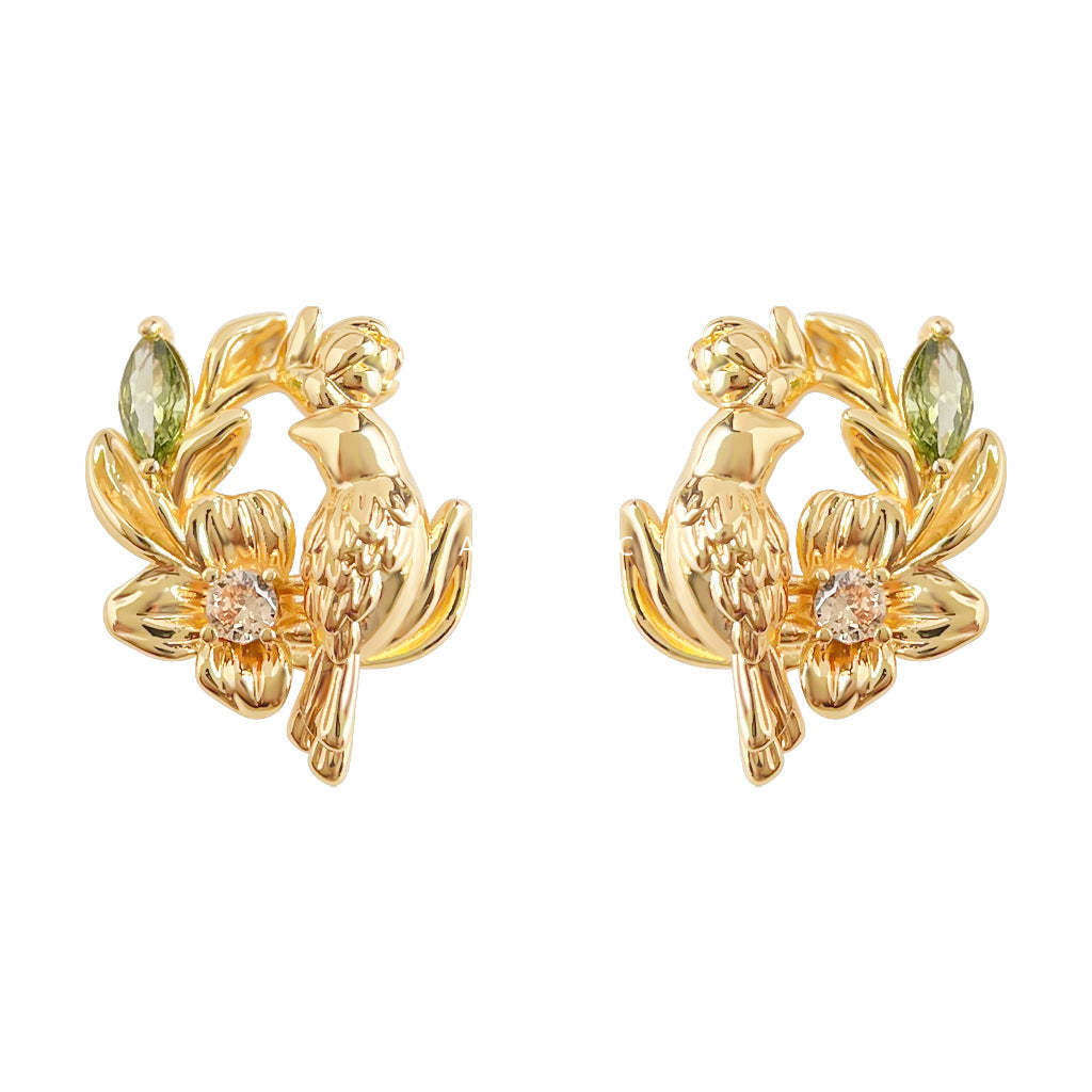 A廠-原創輕奢風時尚高級感925銀針設計感花環鳥耳環新款耳飾工廠 飾品「7036」25.11-1