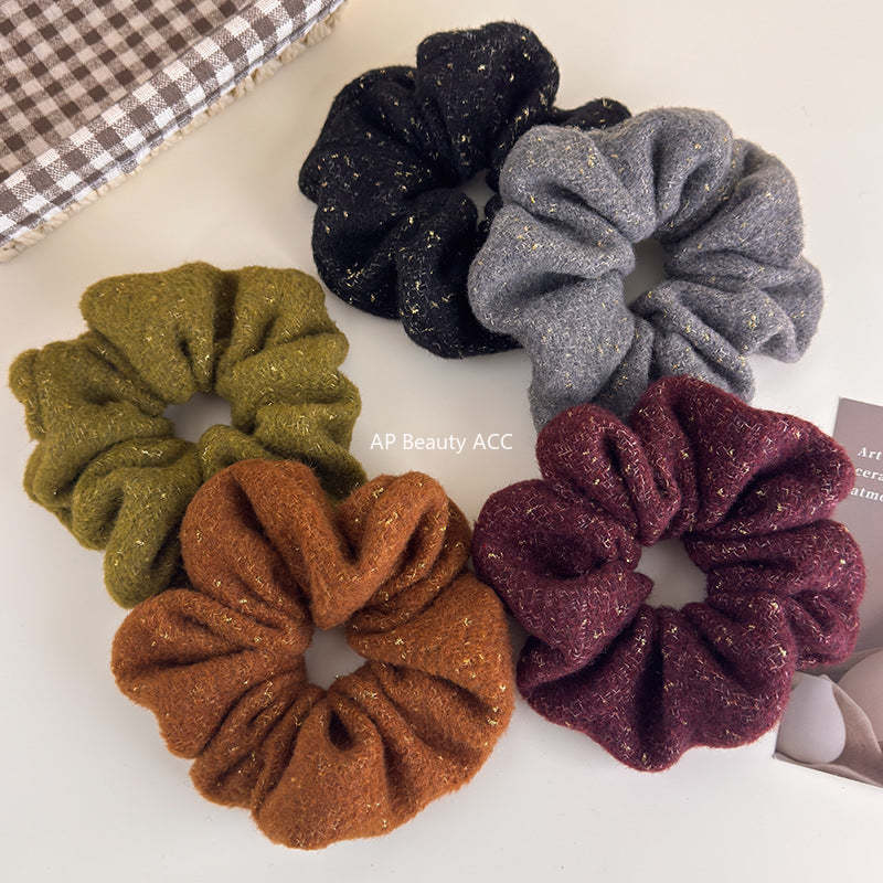 E廠-韓系秋冬彩色毛線針織金絲大腸髮圈女氣質超大丸子頭馬尾頭繩頭飾「27724」25.11-4