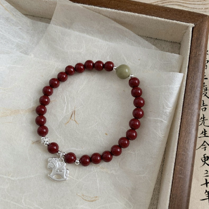 C廠-新中式搖搖馬手鍊高含量天然朱砂女2026屬馬生肖馬年S925純銀手鍊「1635」25.12-3
