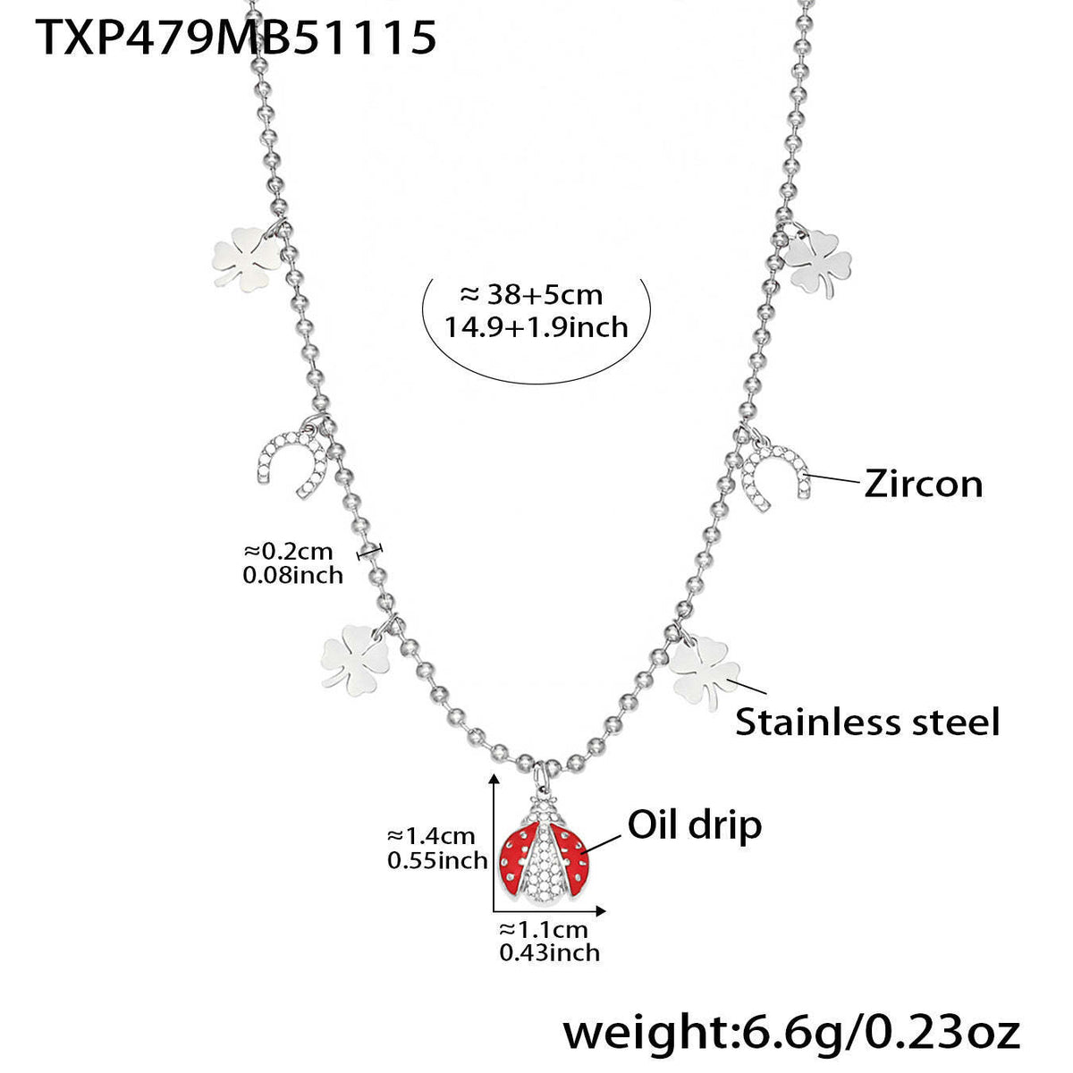 B廠-不鏽鋼5A鋯石滴油七星瓢蟲多配件吊墜項鍊手鍊耳環腳鏈套裝「TXP479」25.11-4