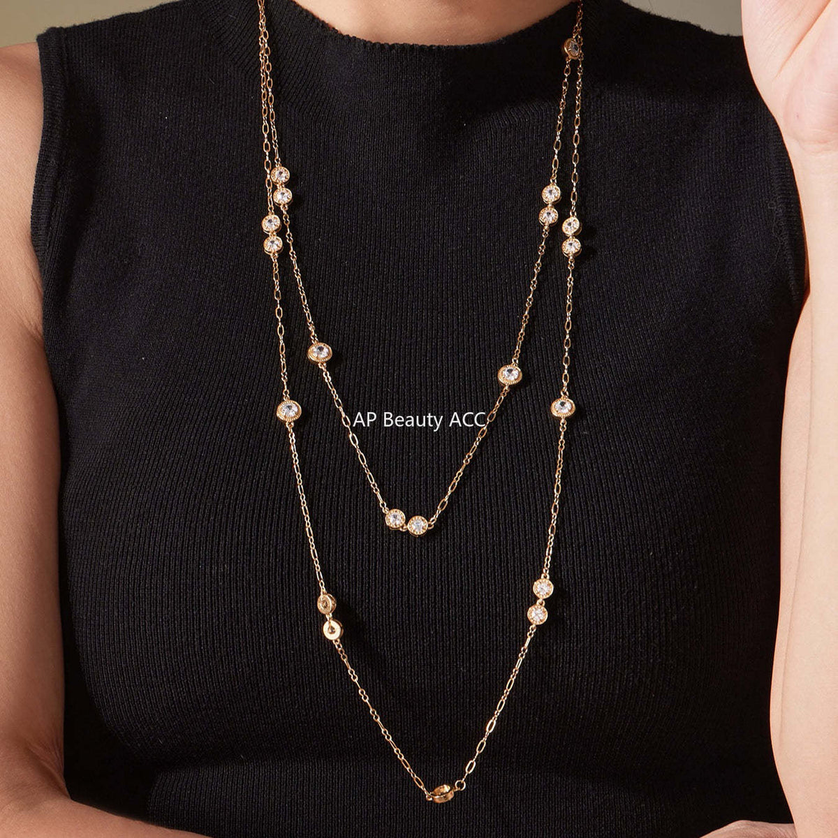 B廠-法式秋冬超閃爪鑽5A鋯石長款毛衣鏈不鏽鋼鍍18k真金不掉色「M083」25.11-3