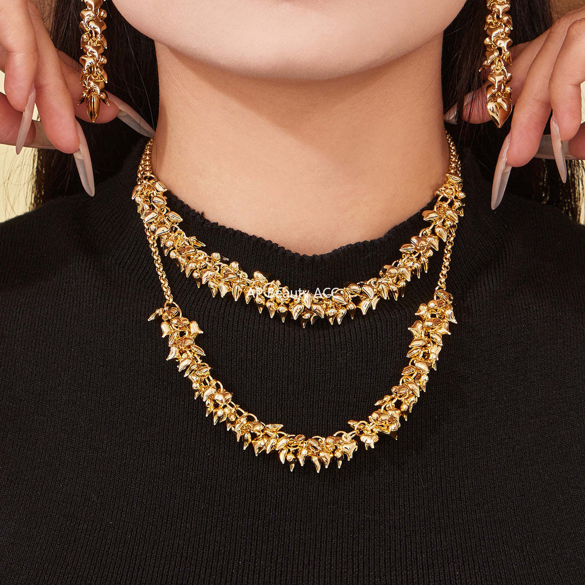 B廠-不鏽鋼多個桃心吊墜項鍊歐美時尚簡約輕奢風飾品鍍18k真金「P1700」25.11-3