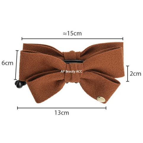 E廠-韓國秋冬高級感雙面呢子蝴蝶結香蕉夾韓系金標竪夾馬尾髮夾髮飾「27639」25.11-1