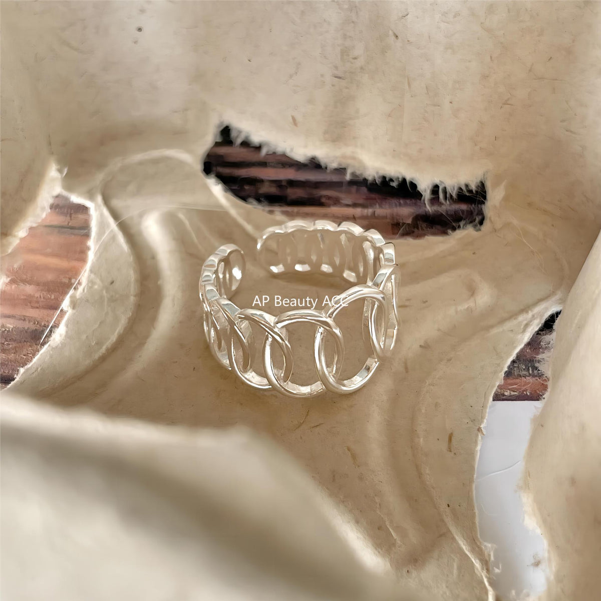 F廠-韓版飾品925純銀幾何鏤空橢圓戒指簡約小紅書INS時尚戒指「J1899」25.12-2