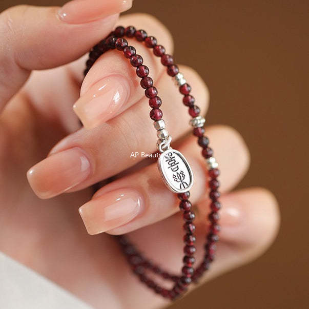 D廠-純銀S925平安喜樂石榴石手鍊復古做舊國風溫柔甜美設計手飾批發「YC4932SL_1」25.12-3