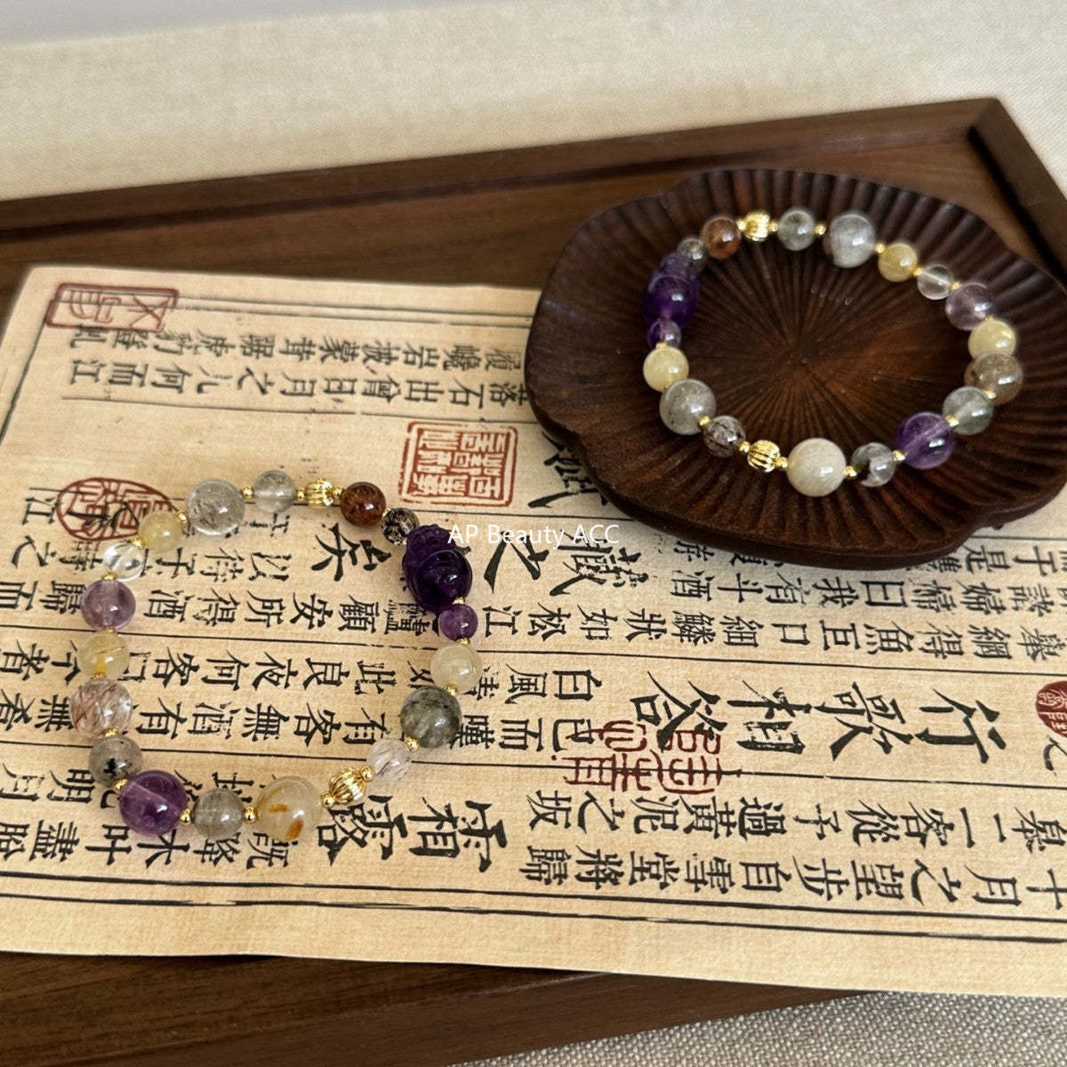 AS廠-天然黑金超綠幽靈多寶單圈手串紫水晶貔貅手鍊女款輕奢小眾「l2720」25.10-5