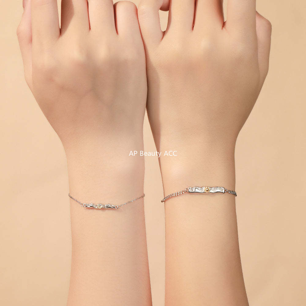 D廠-原創純銀S925熔岩月亮星星情侶手鍊溫柔百搭小眾文藝個性手飾批發「YC5153SL_1」25.11-4