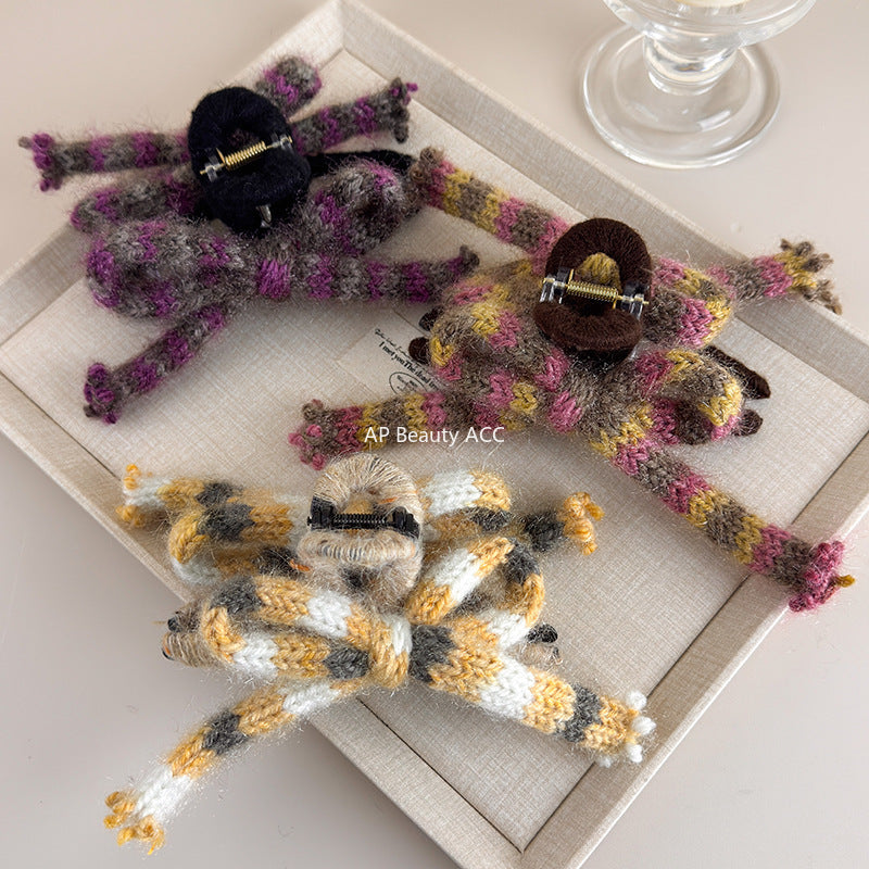 E廠-溫柔紫色毛線蝴蝶結抓夾2025新款秋冬毛絨髮夾後腦勺鯊魚夾高級感「26283」25.11-2