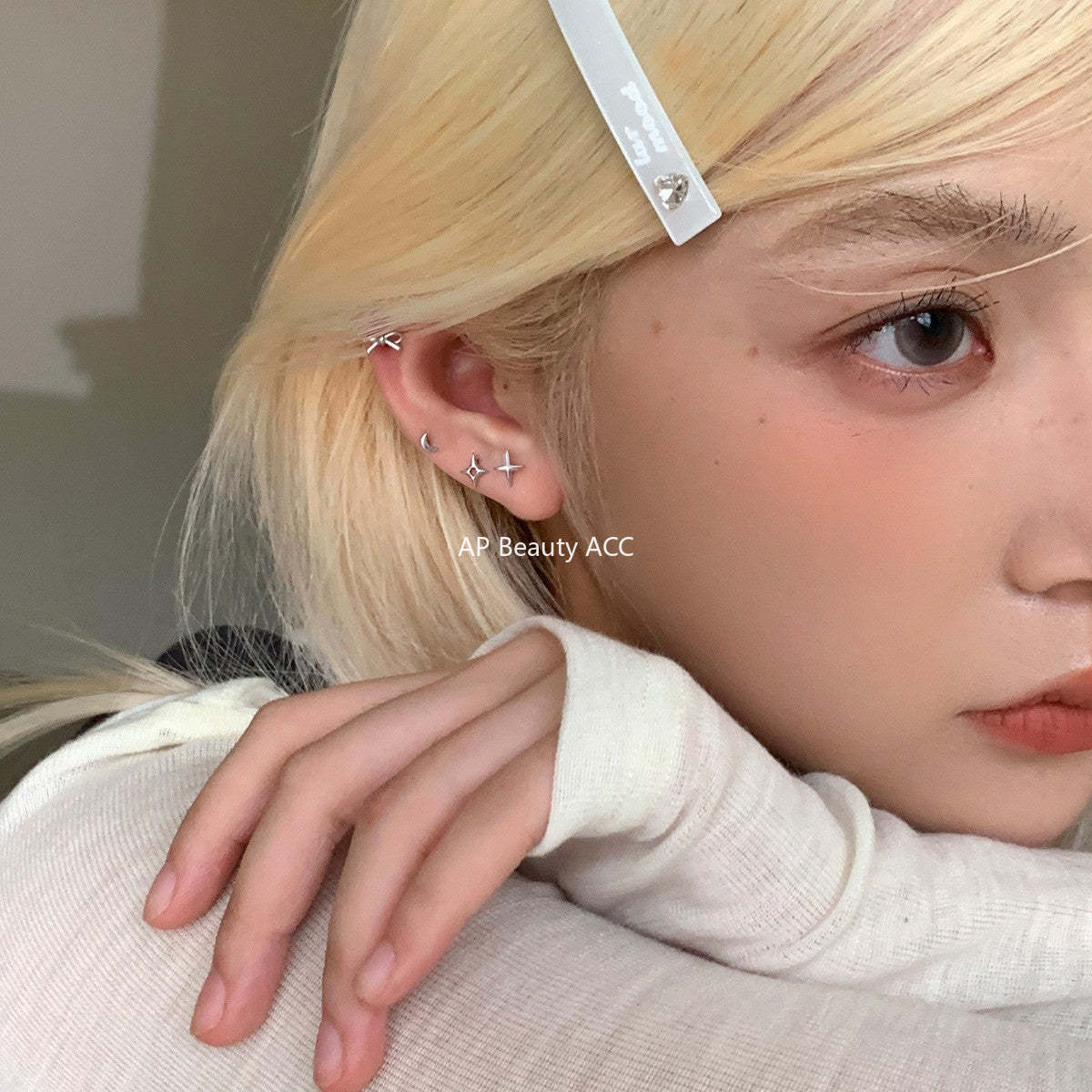 C廠-925純銀輕奢蝴蝶結耳釘女韓風簡約日常星星月亮耳環小眾高級耳飾「EH-4256」25.11-3