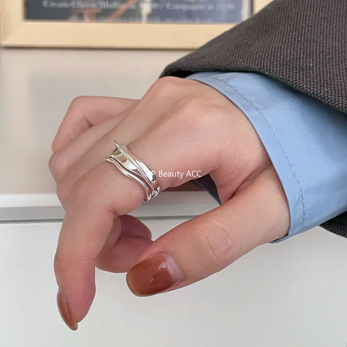 C廠-輕奢高級感純銀戒指女小眾設計個性疊戴風指環時尚ins風韓版指戒「JZ-0595」25.11-2