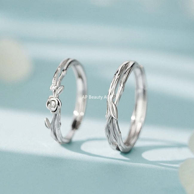 D廠-原創足銀S999玫瑰情侶對戒高級設計感小眾清新甜美不掉色戒指批發「YC5149R_1」25.12-2