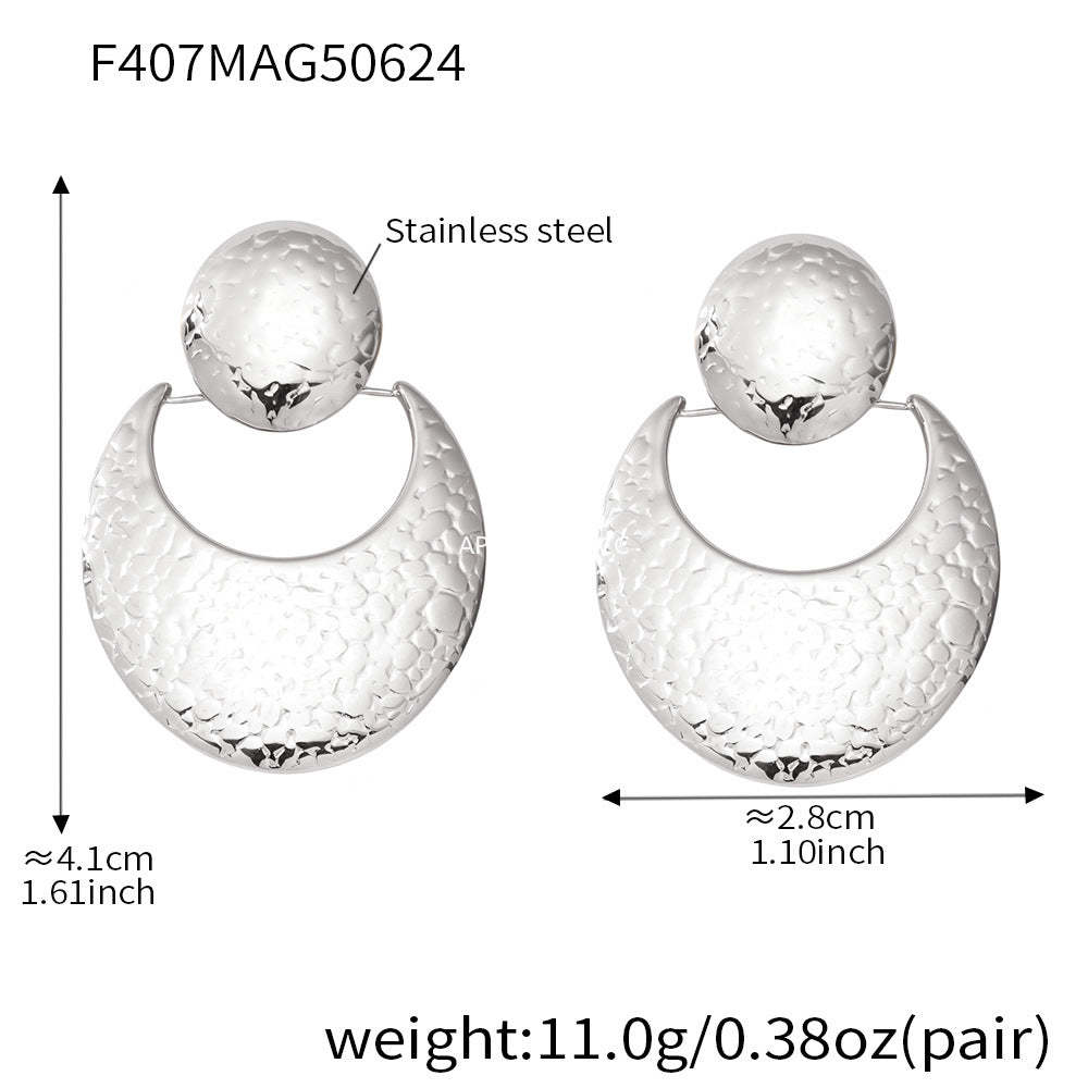 B廠-歐美拼色不鏽鋼耳環 小眾耳釘耳飾earrings曲面錘紋質量誇張耳環「F407」25.12-1