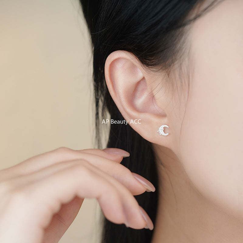 D廠-S999足銀月亮星星耳環夢幻氣質韓風精美唯美高級個性甜美耳飾批發「YC4490E_1」25.11-3