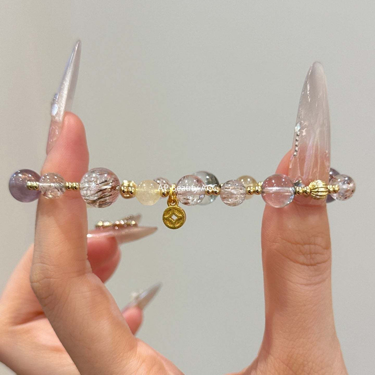 AS廠-天然黑金超七多寶水晶手鍊女小眾高級感綠幽靈紫水晶手串批發「l2719」25.10-5