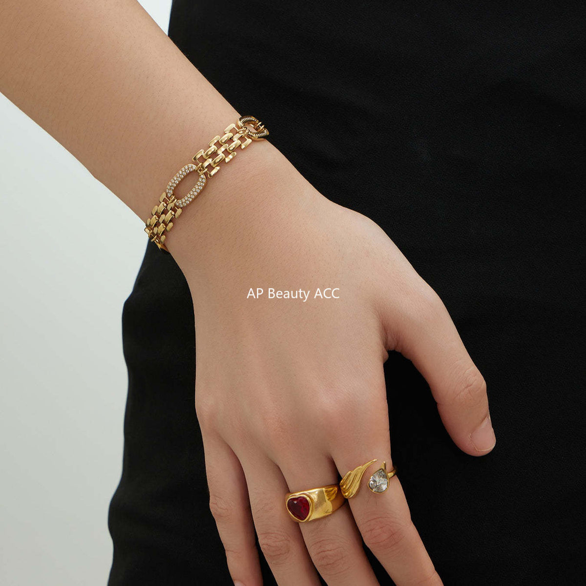 B廠-不鏽鋼超閃5A鋯石手錶鏈手鍊鍍18k真金歐美跨境簡約時尚情侶首飾「E301」25.12-3