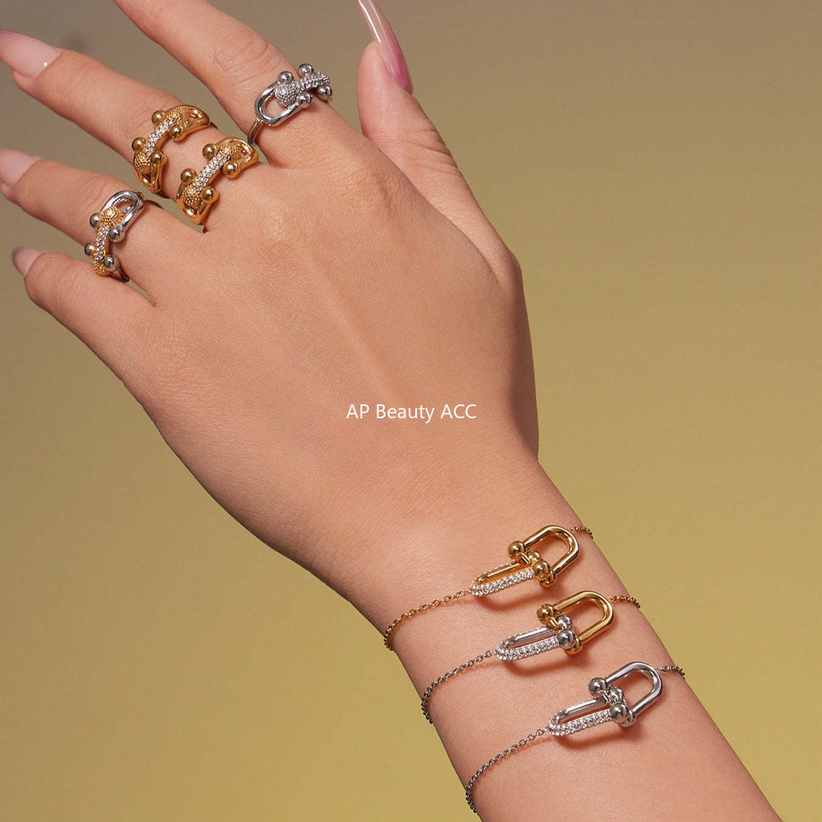 B廠-不鏽鋼馬蹄扣帶鑽飾品耳環戒指手鍊項鍊首飾套裝鍍18k真金不掉色「TXP501」25.11-4