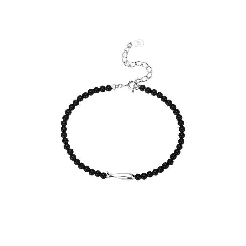 D廠-S999足銀小魚黑瑪瑙手鍊個性創意可愛ins韓風溫柔手飾批發「YC5314SL_1」25.10-5