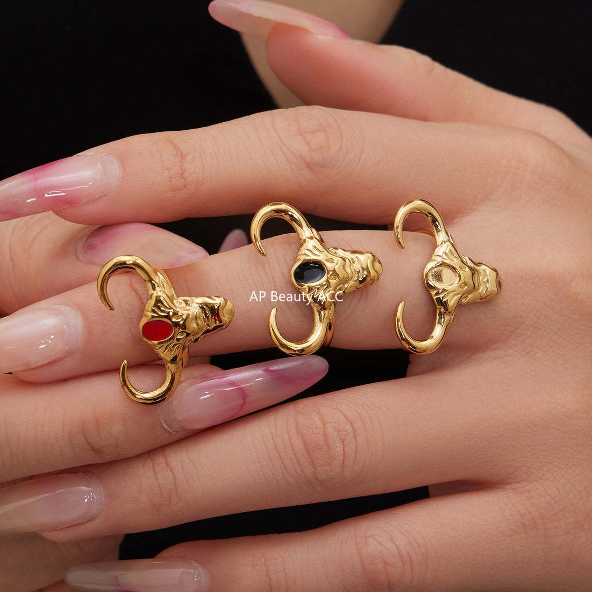 B廠-不鏽鋼牛頭馬滴油開口可調節戒指鍍18k真金歐美時尚百搭朋克指環「A668-A689-A670」25.12-3