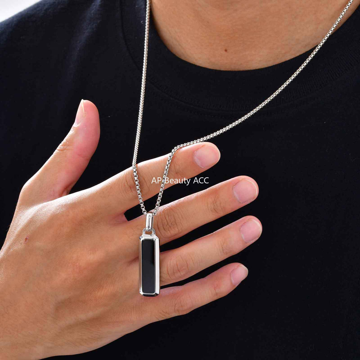 G廠-歐美跨境男士不鏽鋼吊墜長條虎眼石幾何百搭時尚簡約項鍊「PN-2226」25.11-2