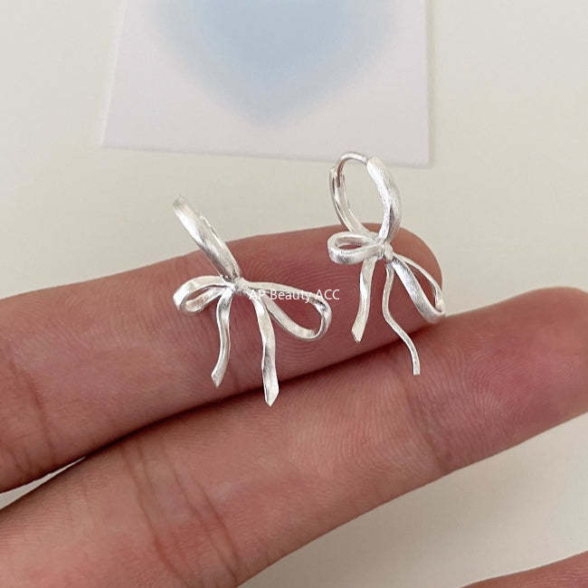 C廠-絲帶蝴蝶結耳釘女小眾設計感高級耳環耳圈拉絲絕美特純銀針耳飾「EH-3250.SJ」25.12-2