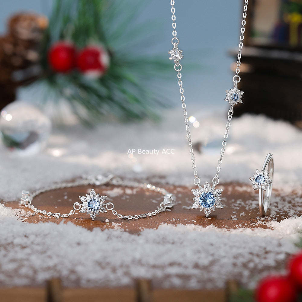 D廠-原創足銀S999雪花鋯石項鍊聖誕耳環時尚輕奢手鍊氣質禮物「YC0938N_1 YC3199R_1 YC4059SL_1」25.12-3